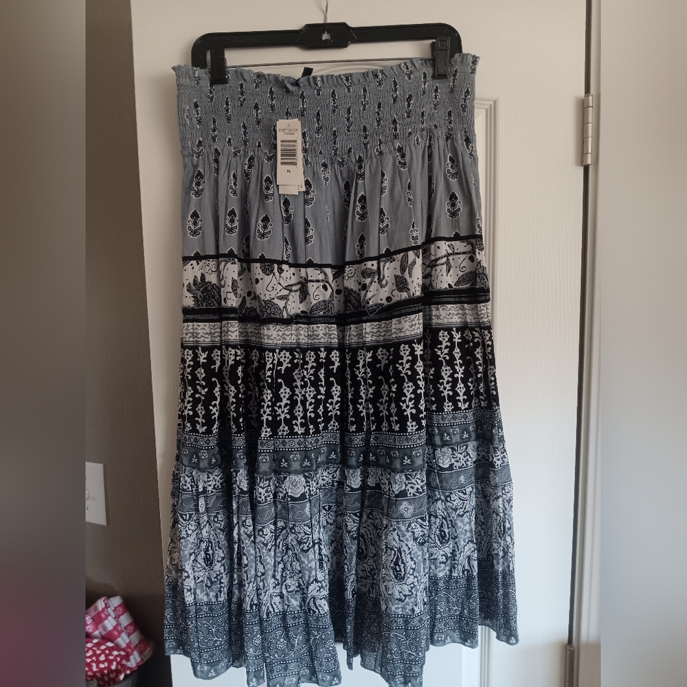 Maxi Boho lined skirt. Women's multi colored grey blue and black